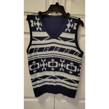 Unbranded Blue Winter Knit Pattern V-Neck Vest Unisex