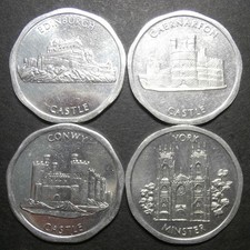 Trade token x4 - National Transport 50p Conwy Edinburgh Caernarfon Castle & York