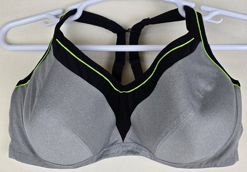 Torrid Active 46DD Sports Bra Gray Black Underwire Back Closure Adjustable Strap
