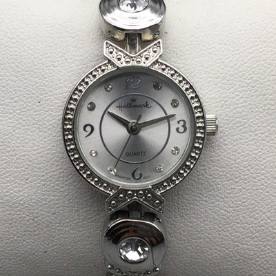 Hallmark Watch Womens 23mm Silver Tone Crystal Accent Bracelet New Battery 7.75''