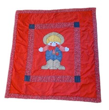 70's Vintage Handmade Baby Blanket Quilt Cowboy Patchwork Red White  Blue USA