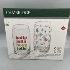 Cambridge 2-pc. Holly Jolly Holiday Glass Set 16oz Christmas Cocktail NIB