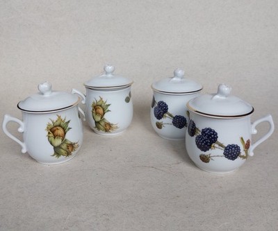 Royal Worcester Evesham 4 x Cremetasse Wild Harvest, Vintage, kleine Deckeltasse