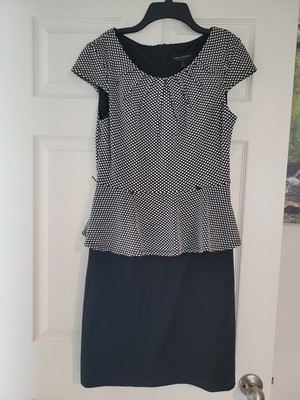 Connected Apparel Womens Polka Dot Tiered Frill Dress Size 10 Black White Ruffle