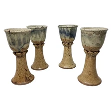 Set of 4 Studio Art Pottery Drink Goblets Handmade Thrown Ren Faire Rustic