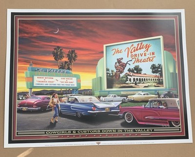 Larry Grossman Cowgirls & Customs Down In The Valley Signed Print A1 Drive-In