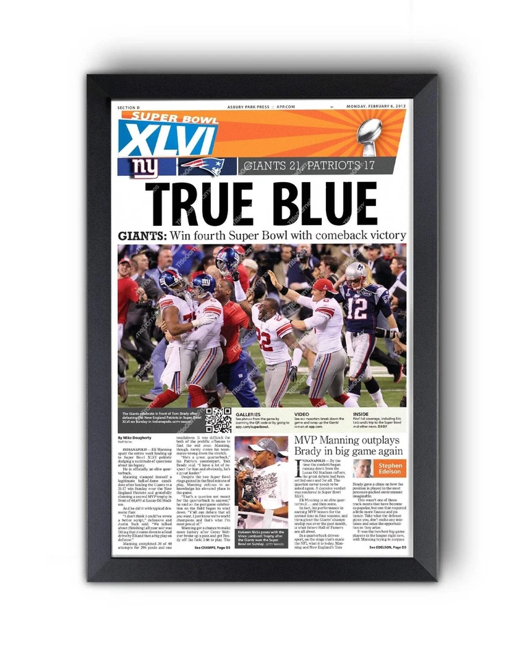 2012 New York Giants framed Super Bowl newspaper front cover print Eli Manning - Image 2 of 4