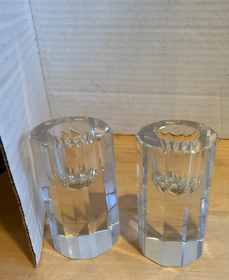 Tizo Diamond Cut Crystal  Candle Holders For Tapered Candle 2 In Set (3'' X 1.5'')