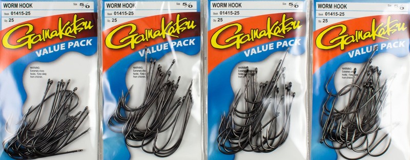 (LOT OF 4) GAMAKATSU WORM HOOK VALUE PACK 5/0 01415-25 NS BLACK K3240