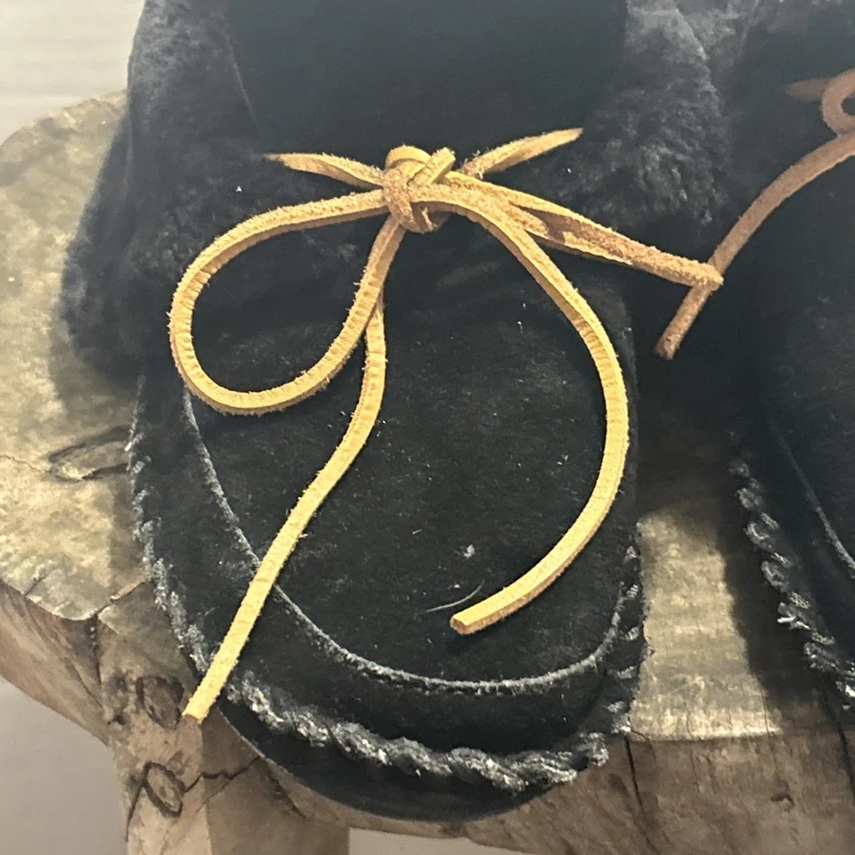 Zapatillas mocasín Lucky Brand gamuza superior piel sintética talla grande corbata de cuero negro Foto 3 de 4