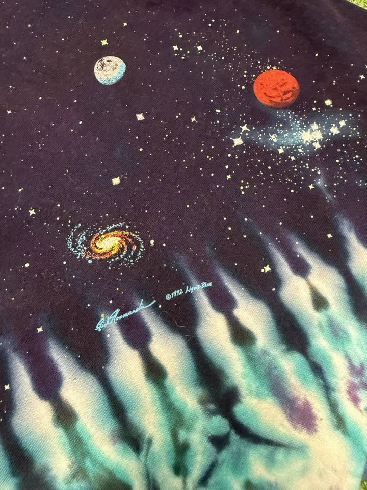 Vintage 1992 Liquid Blue Galaxy Space Tie Dye T-Shirt Mens XL (Large) Grunge AOP - Image 3 of 4