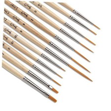 12 Pcs Detail Paint Brushes, Golden Synthetic Hair, High Performance for Oil,