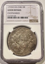 1793 So DA Santiago Chile 8 Reales Heavily Chopmarked NGC G Details Charles IV