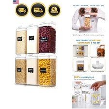Food Storage Containers Set 6pcs Airtight Plastic Reusable Leakproof Pantry O...