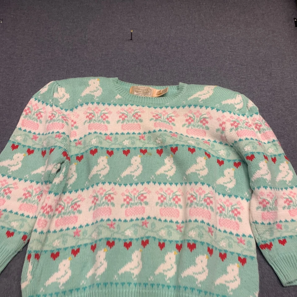 Suéter para mujer Susan Bristol Moussie talla 36 verde floral novedad pájaros algodón Foto 2 de 4