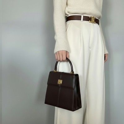 YVES SAINT LAURENT Hand Bag Brown Leather YSL