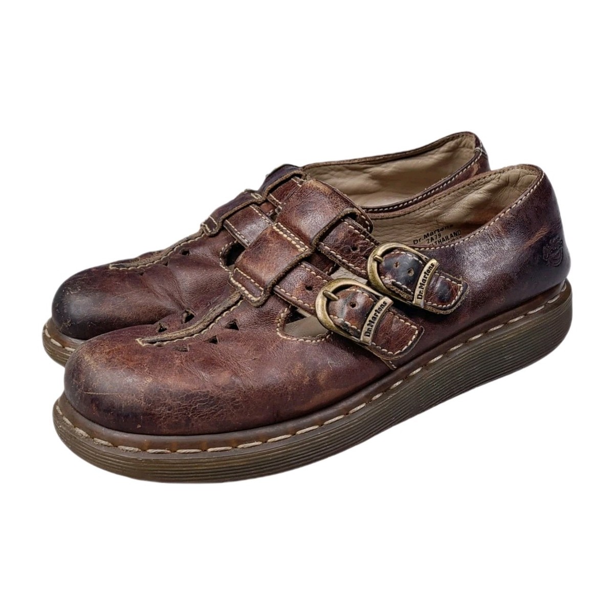 Vintage Dr. Martens 2A79 Brown Leather T-Bar Mary Janes Shoes