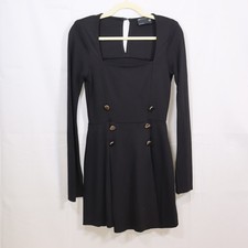 ASOS Design Mini Dress 4 Black Womens Long Sleeve Military Button Skater