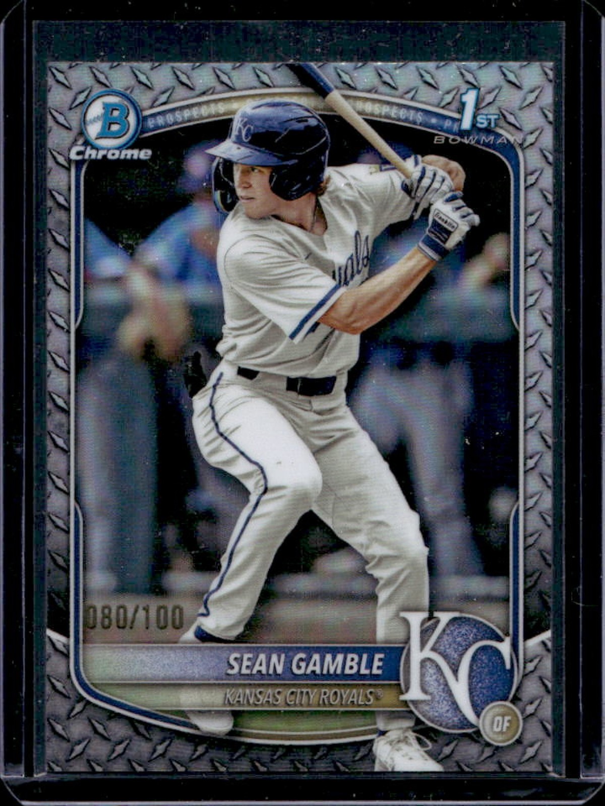 2025 Bowman Draft Sean Gamble Chrome Steel Metal Refractor 1st #/100 Royals
