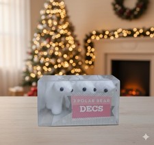 3 Pack Fluffy White Polar Bear Christmas Tree Decorations Ornaments Winter Decs