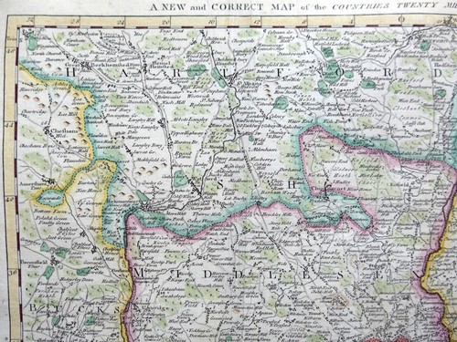 TWENTY MILES ROUND LONDON BY THOMAS BOWEN c1778 GENUINE ENGRAVED ANTIQUE MAP - Picture 2 of 5