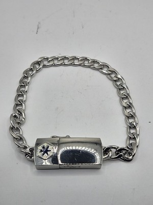 USB Medizinische Warnung ID Daten Armband Silberfarben Kette Diabetes Notfall Aufzeichnungen