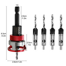 4PCS Countersink Drill Bit Set for Wood Screw Holes with Adjustable Depth Stop
