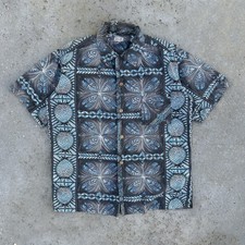 True Vintage Waikiki Sports Blue/Gray Hawaiian Print Cotton Camp Shirt