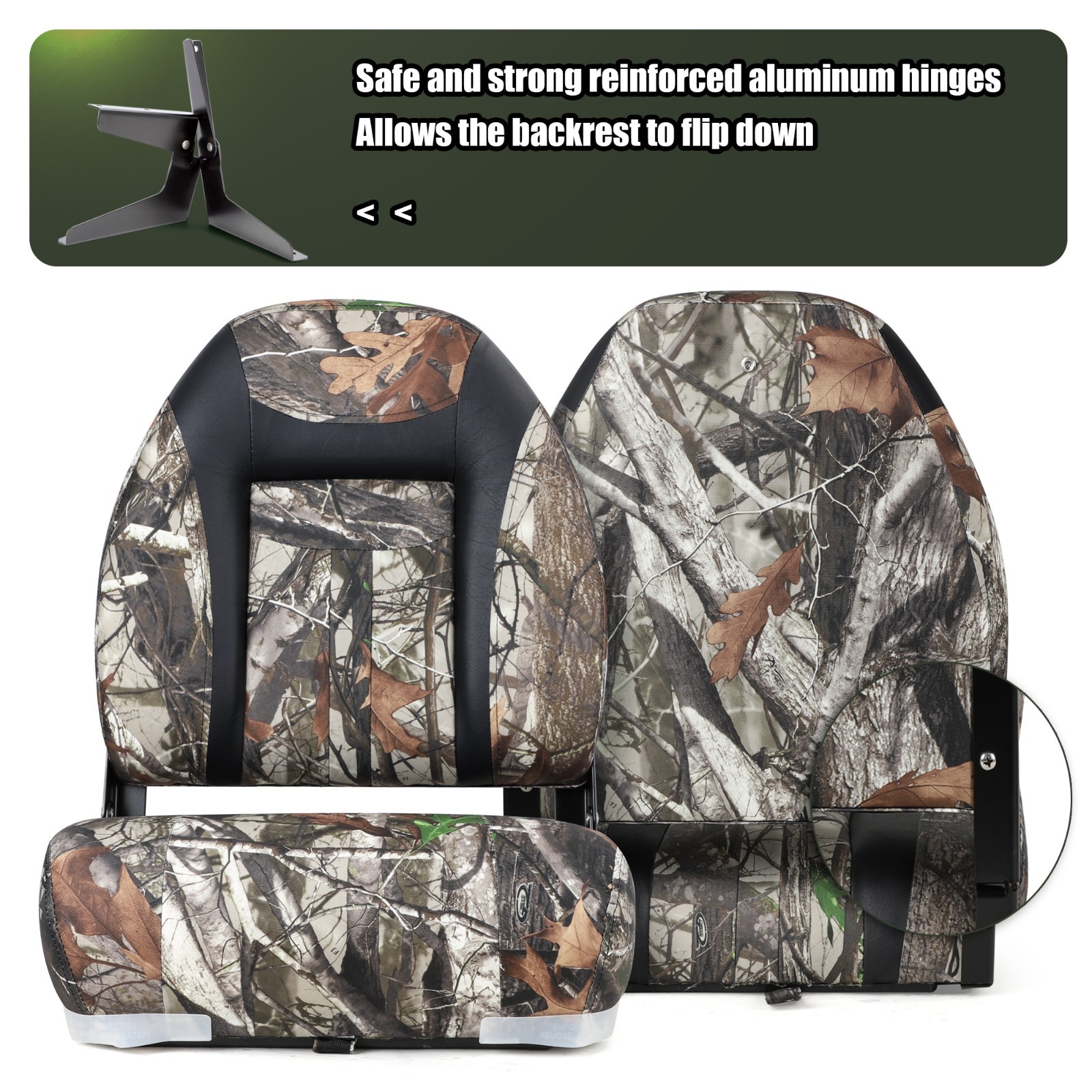 NORTHCAPTAIN High Back Folding Fishing Boat Seat,Camo/Black,2 Seats