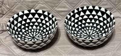 NWT Thyme & Table Medallion Stoneware Bowls Black White Geometric Set of 2