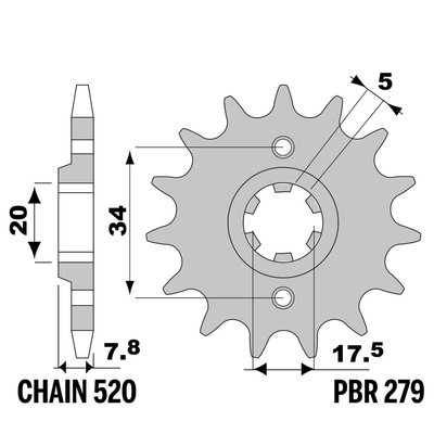 HM CRF EASY 230 2004-2006 vorne ritzel PBR Tonhöhe 520 13 Zähne