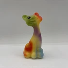 New ListingFenton Rainbow Tie Dye Cat Figurine Signed J Powell Satin Glass Kitty 4.25” EUC
