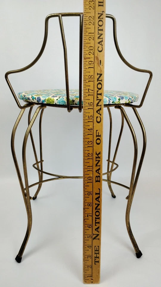 Silla tocador de metal años 60 taburete Joal-Flex 16" asiento en T con flores latón MCM atómico  Foto 2 de 4