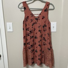 As U Wish Mini dress Sz Small Mauve Floral Lace Boho Layering Lined