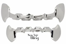 Fang Half Grillz Silver Plated Top & Bottom Grill Slim Teeth Hip Hop Fashion