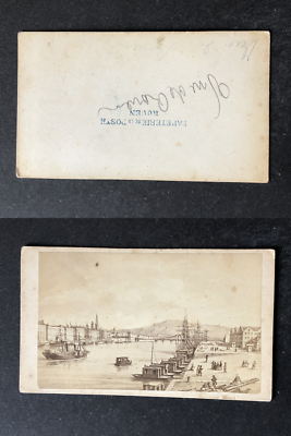Carte De Visite Photo Vintage - Vue Générale De Rouen (France) Vers 1870, Tirage Albuminé Original 6,5x10,5 Cm