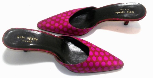 Kate Spade NY Fuschia & Rust Polka Dot Kitten Heel Mules Made in Italy 7M 3M EUC - Picture 6 of 8