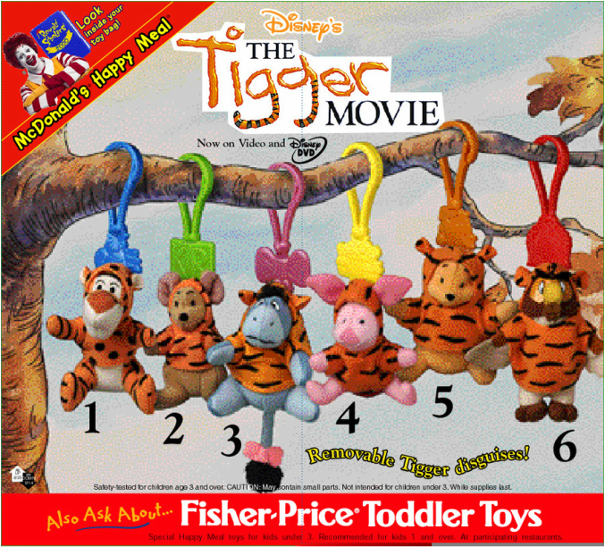 2000 DISNEY'S THE TIGGER MOVIE CLIP MCDONALDS HAPPY MEAL TOYS - U