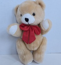 Vintage Teddy Bear Red Satin Ribbon All Articulated Including Head 10 /- Inches