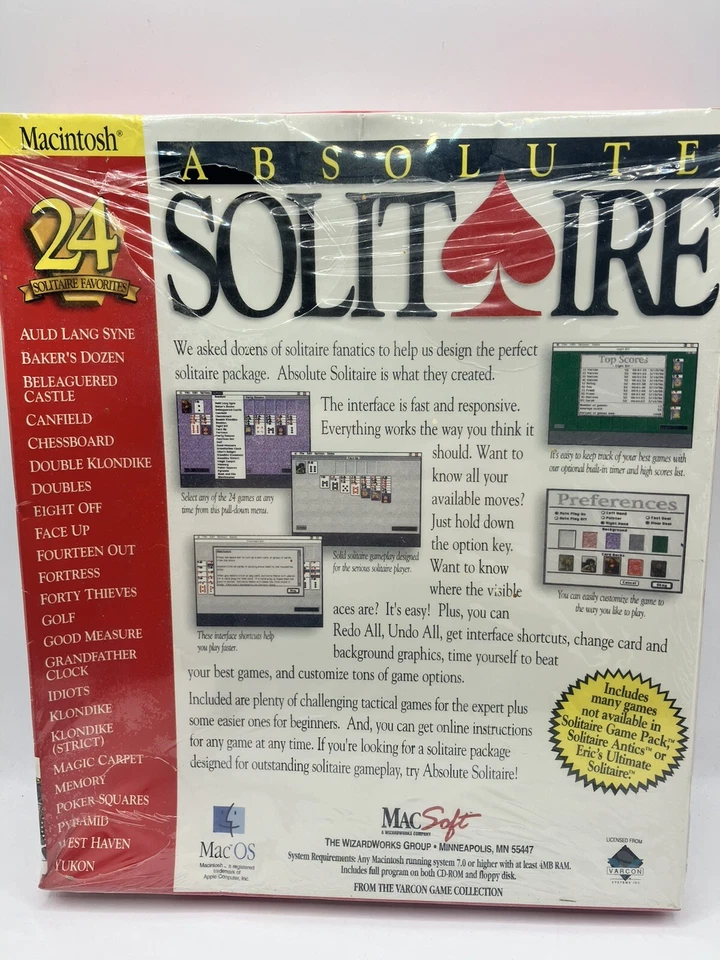 Rare vtg Sealed Box ABSOLUTE SOLITAIRE CD-ROM Apple Macintosh  card game NOS - Image 4 of 4