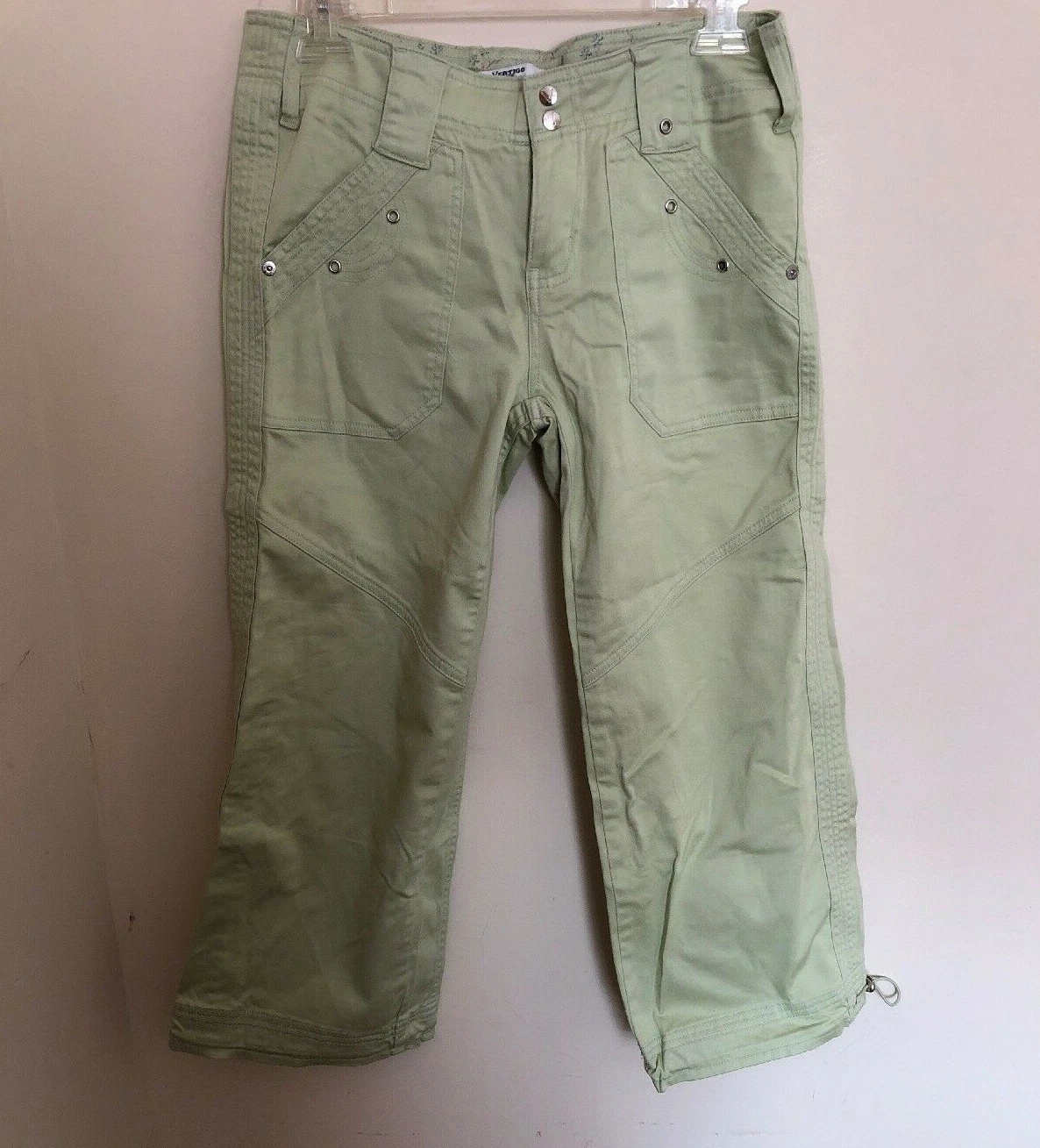 New Vertigo Paris Grommet Cropped Capri Cotton Pants,Size 6,Mint Color