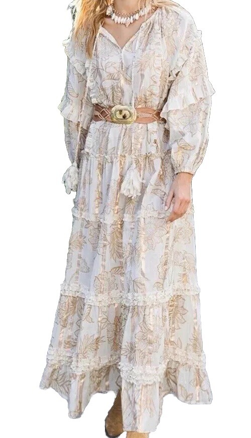 Miss June Paris Cotton Boho Chic Maxi Rose Gold Silver Lame O/S New With  Tags | eBay