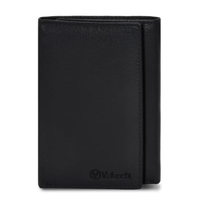 Leather Mens RFID Trifold Wallet Middle Flap 9 Cards 2 ID + 2 Note Compartments