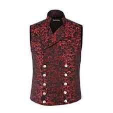 Mens Steampunk Double Breasted Waistcoat Red Vest Gothic Western Reenactment Usa