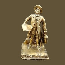 PM Craftsman Brass Plated 'TOWN CRIER' Colonial Figure Door Stop Made In USA