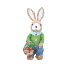 Gisela Graham Bristle Bunny with Carrot Basket Rustic Easter Homeware Decoration