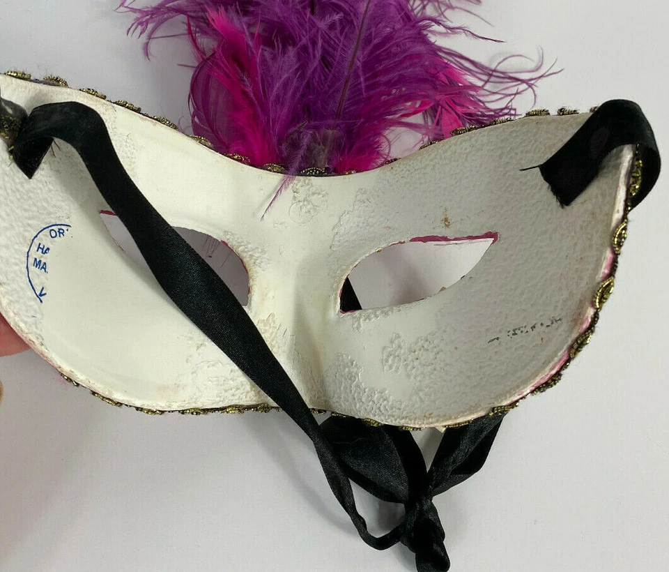 Mascarada Veneciana Máscara Mujer Rosa y Blanco Notas Musicales Venecia Italia Foto 4 de 4