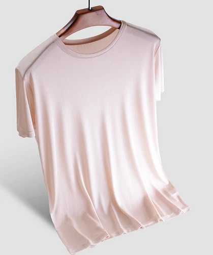 Seide T-Shirt Strick Rundhalsausschnitt kurzärmelig Sommer Freizeit Tops weich* - Bild 7 von 24