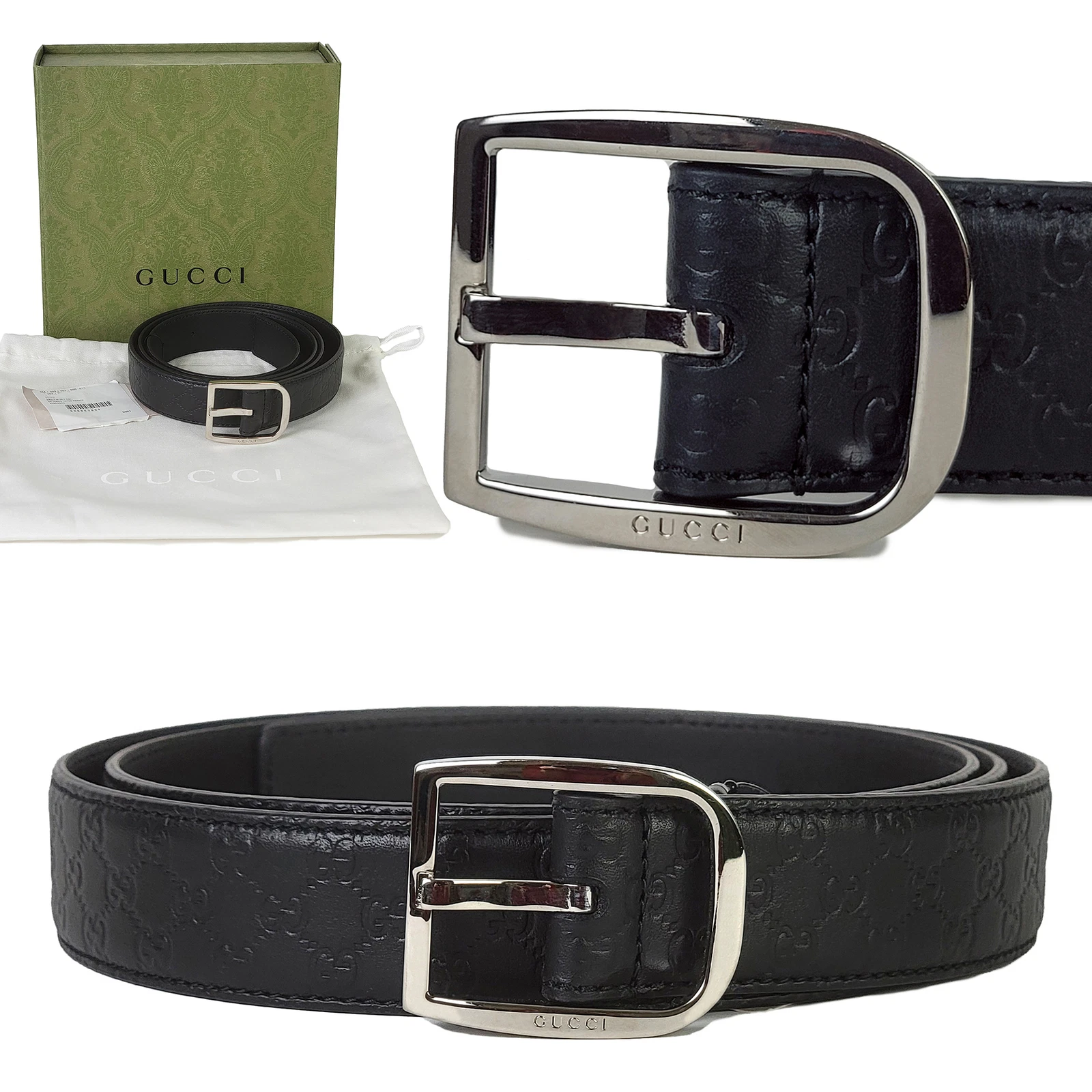 GUCCI CEINTURE 510309 GG LOGO MONOGRAMME CUIR NOIR SIGNATURE BOUCLE 105 / 42
