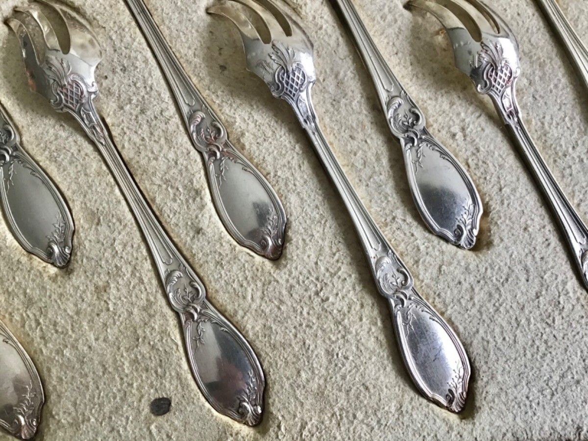 Rare Antique French sterling silver sweet or fruit fork set 12/ps